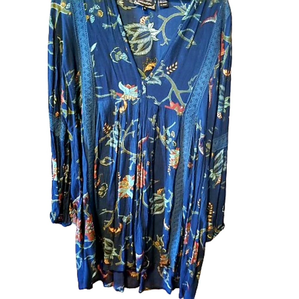 Beautiful sapphire blue boho print tunic L